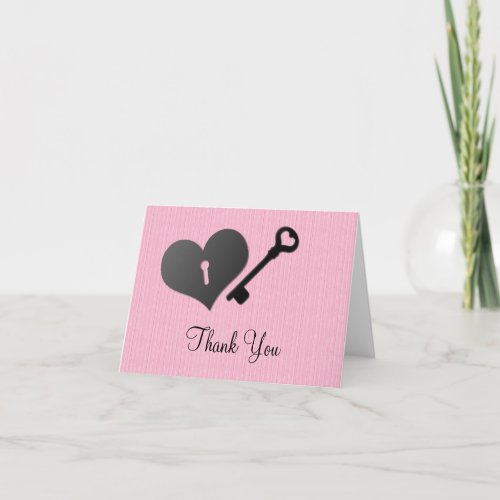 Pink Heart Lock and Key Thank You Card