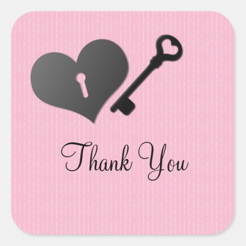 Pink Heart Lock and Key Thank You Stickers