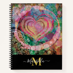 Pink Heart Love Abstract Monogram  Notebook