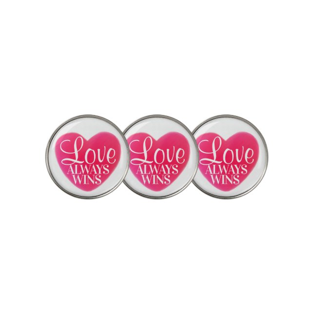 Pink Heart Love Always Wins Golf Ball Marker (3 Up)