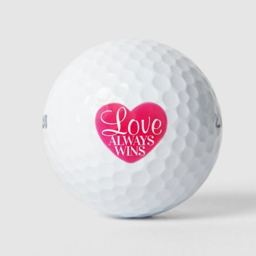 Pink Heart Love Always Wins Golf Balls