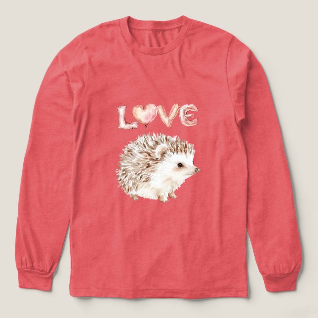 Pink Heart Love Balloons Cute Hedgehog Tri-Blend Shirt (Design Front)