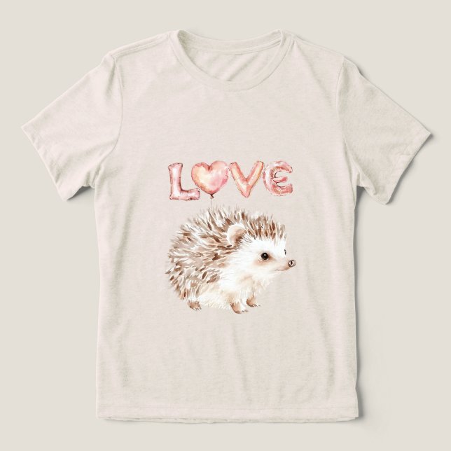 Pink Heart Love Balloons Cute Hedgehog Tri-Blend Shirt (Design Front)
