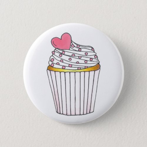 Pink Heart Love Cupcake Bridal Shower Birthday Button