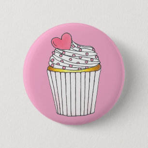 Pink Heart Love Cupcake Bridal Shower Birthday Button
