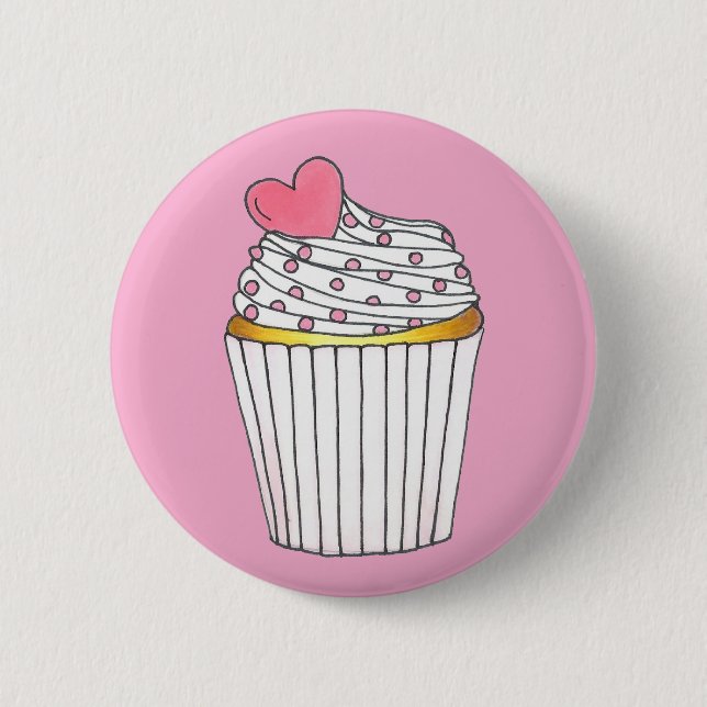 Pink Heart Love Cupcake Bridal Shower Birthday Button (Front)