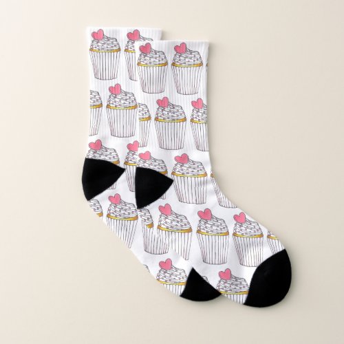 Pink Heart Love Cupcake Bridal Shower Birthday Socks