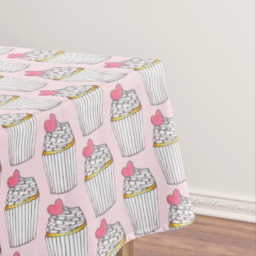 Pink Heart Love Cupcake Bridal Shower Birthday Tablecloth