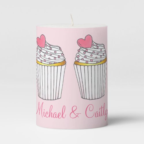 Pink Heart Love Cupcake Bridal Shower Centerpiece Pillar Candle