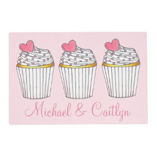 Pink Heart Love Cupcake Bridal Shower Wedding Placemat
