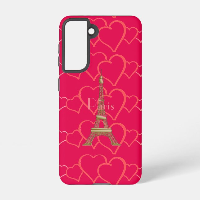 Pink Heart Love Eiffel Tower Paris Samsung Galaxy Case (Back)