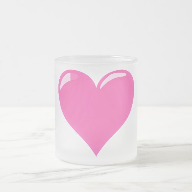 Pink Heart Love Frosted Glass Coffee Mug (Center)