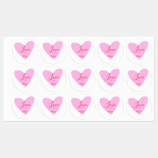 Pink heart love happy Valentine's day text red nam Labels