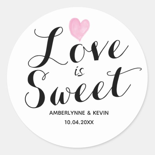 Pink Heart Love is Sweet Classic Round Sticker