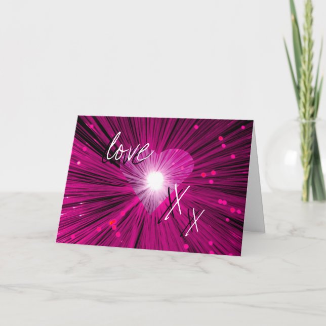 Pink Heart 'love & kisses' greetings card (Front)
