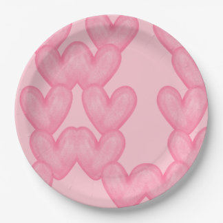 Pink Heart Love Pattern Paper Plates