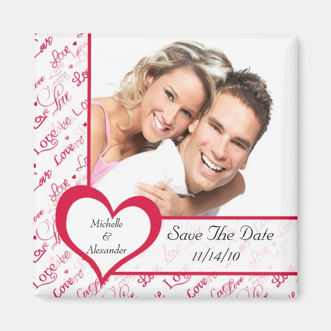Pink Heart Love Photo Save The Date Magnet (Front)