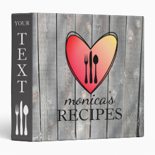 Pink Heart Love Rustic Wood Recipe Cooking Vintage 3 Ring Binder