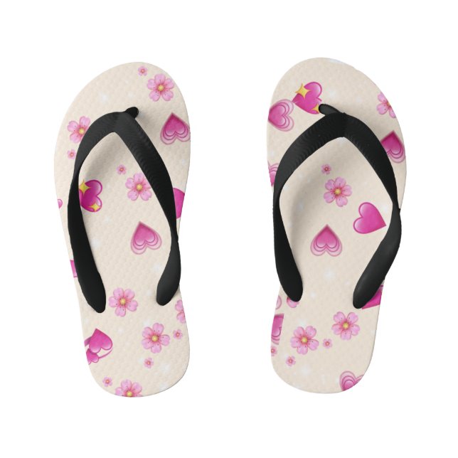 "Pink Heart Love Slippers" Kid's Flip Flops (Footbed)