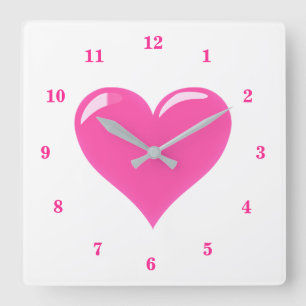 Pink Heart - Love Square Wall Clock
