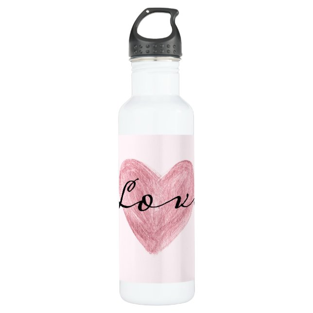 Pink Heart Love Stainless Steel Water Bottle (Front)