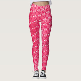 Pink Heart LOVE Typography Valentine Day Legging