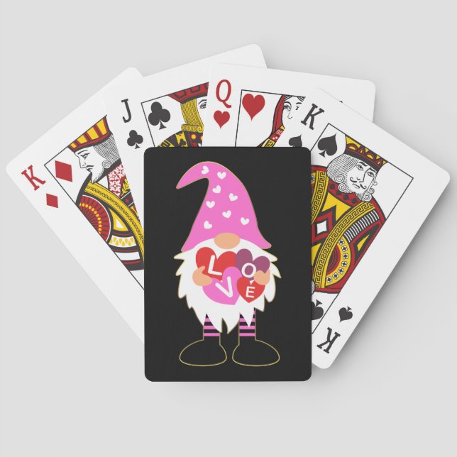 Pink Heart LOVE Valentine Gnome Poker Cards (Back)