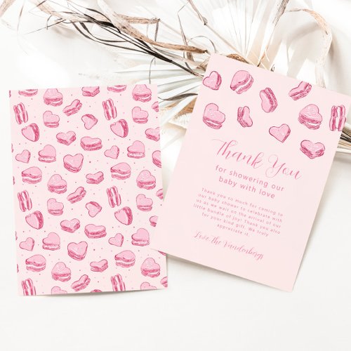 Pink Heart Macaron Girl Baby Shower Thank You Card