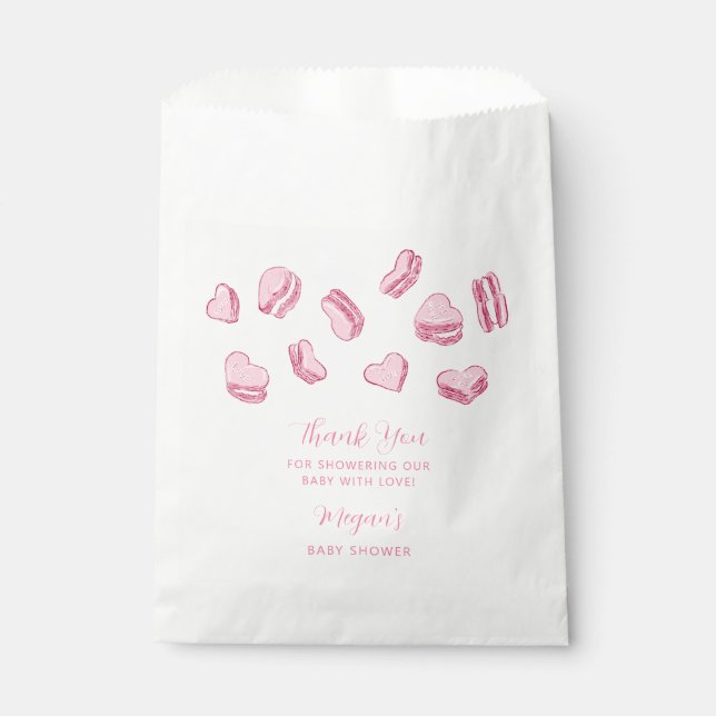 Pink Heart Macarons Baby Shower Favor Bag (Front)