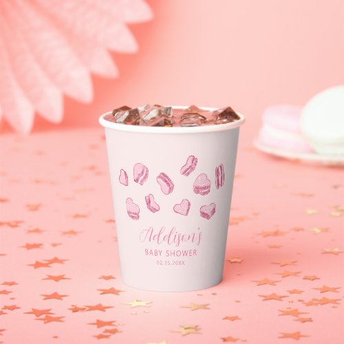 Pink Heart Macarons Baby Shower Paper Cups