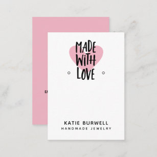 Pink Heart Made With Love Earring Display Business Card