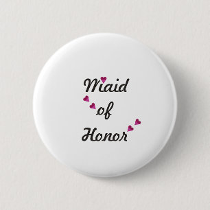 Pink Heart Maid of Honor Button