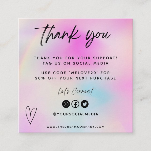 Pink Heart Media Insert Thanks Mini Business Card (Front)