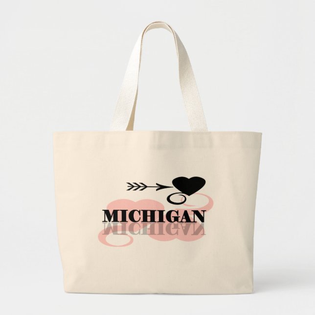 Pink Heart Michigan Large Tote Bag (Front)