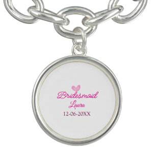 PINK heart minimal add name bridesmaid gift year Bracelet