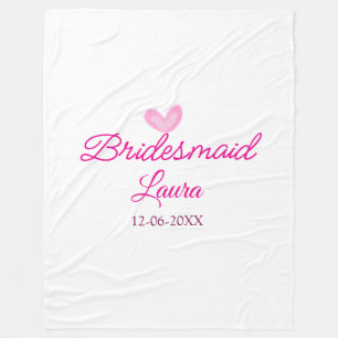 PINK heart minimal add name bridesmaid gift year Fleece Blanket