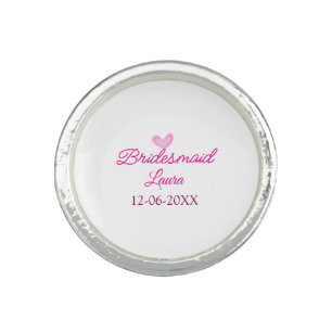 PINK heart minimal add name bridesmaid gift year Ring