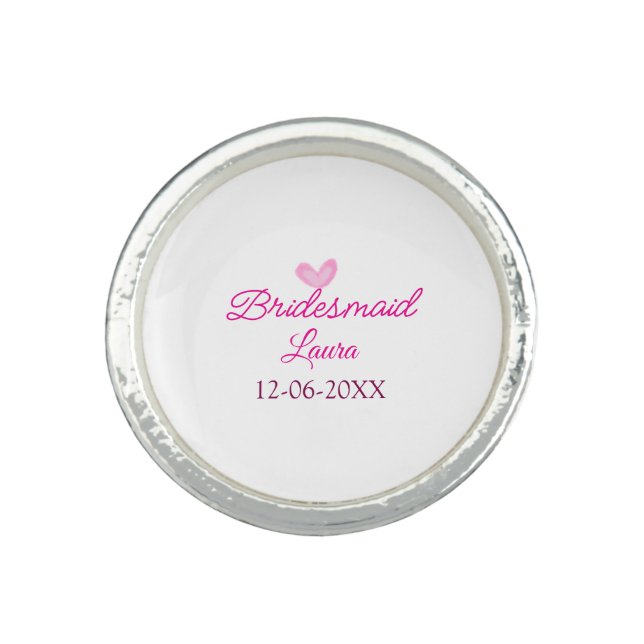 PINK heart minimal add name bridesmaid gift year Ring (Front)