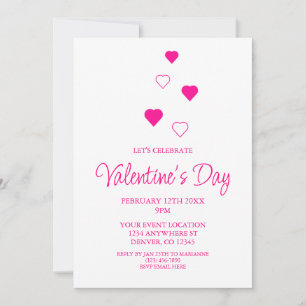 Pink Heart Minimalist Valentine's Day Party Invitation
