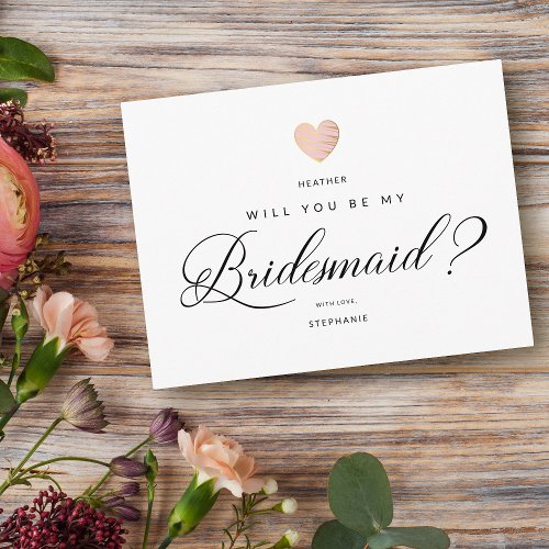 Pink Heart Minimalist Will You Be My Bridesmaid  Postcard