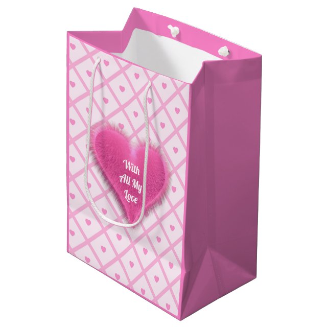 Pink Heart Modern Plaid Collection Medium Gift Bag (Front Angled)