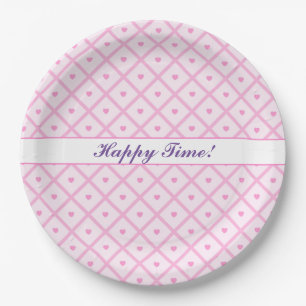 Pink Heart Modern Plaid Collection Paper Plates