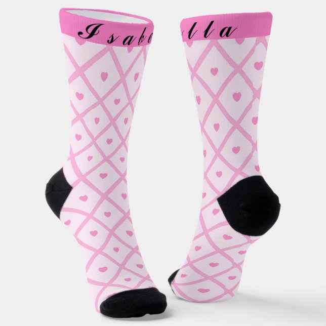 Pink Heart Modern Plaid Collection Socks (Angled)