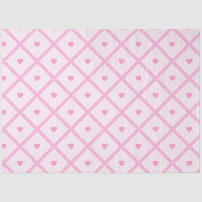 Pink Heart Modern Plaid Collection Tissue Paper (Front)