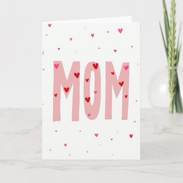 Pink Heart Mom Illustration Card (Front)