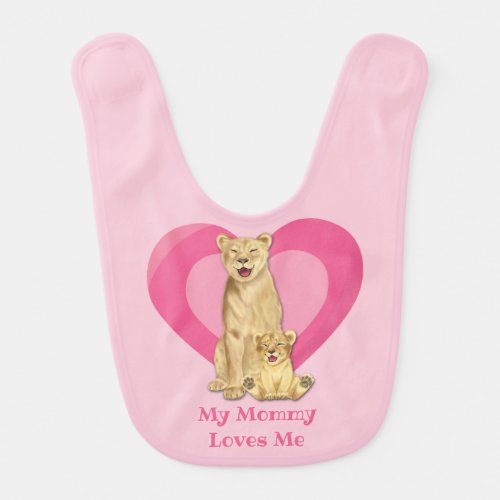 Pink Heart Mommy Loves Me Lion  Baby Bib