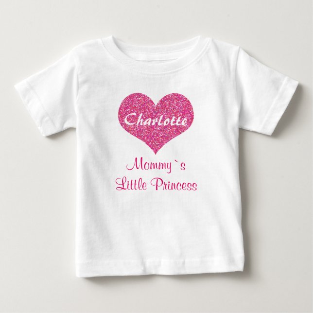 Pink Heart Mommy`s Princess Personalized Name Baby T-Shirt (Front)