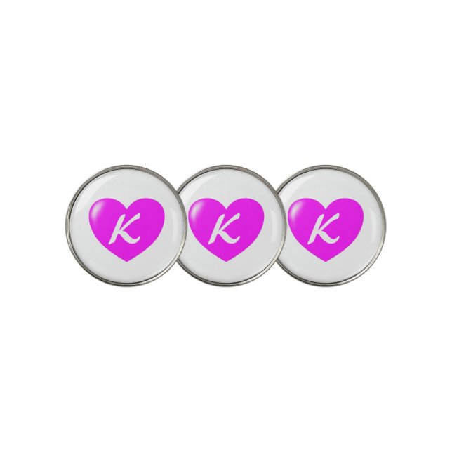 Pink Heart Monogram Golf Ball Marker (3 Up)