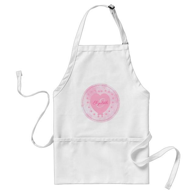 Pink Heart Monogram Initial Letter Chic Woman Adult Apron (Front)