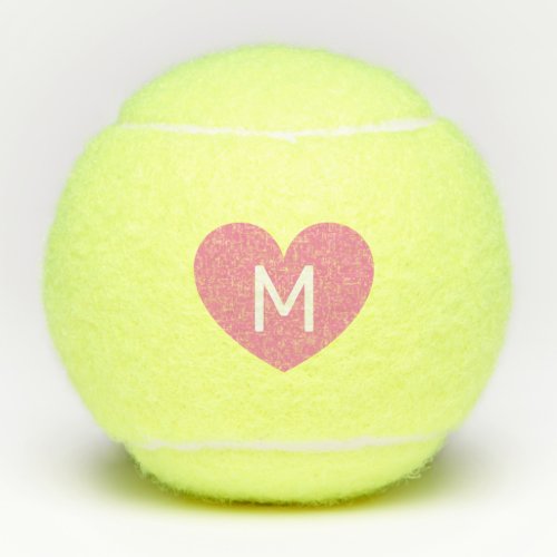 Pink Heart Monogram Letter Tennis Balls